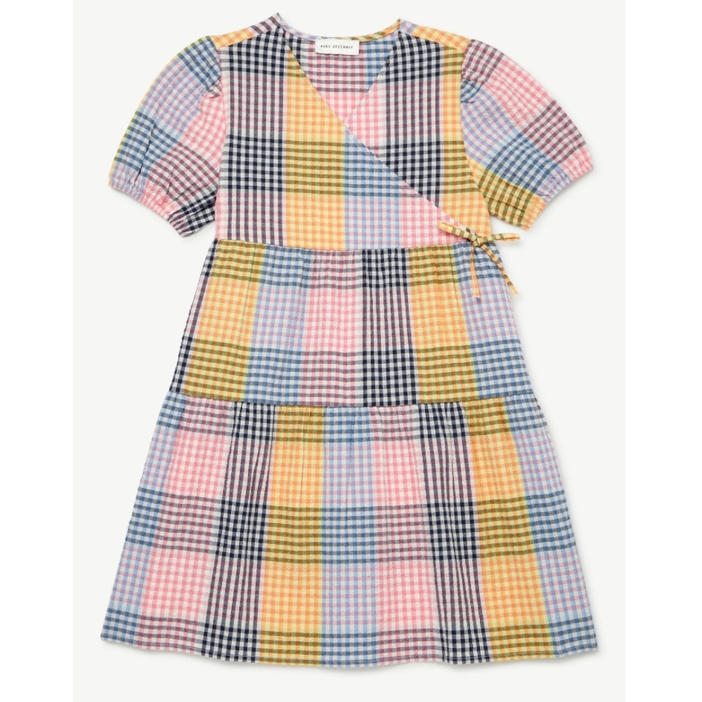 [LIKE NEW] ree Assembly Girls Patchwork Gingham Faux Tie Dress Size L 10-12